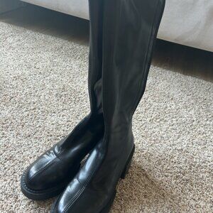 Black Chunky Platform Knee High Boots | Square Toe Block Heel
